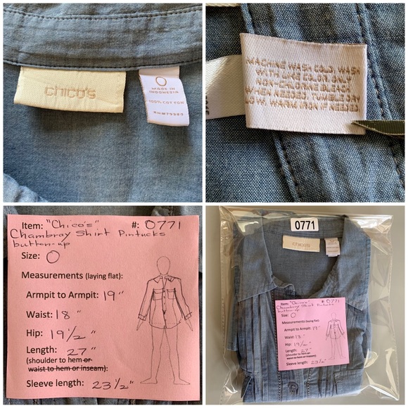 Chicos Cotton Chambray Shirt Top size 4/6 (Chico size 0) - Picture 12 of 12